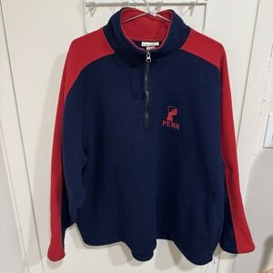 League Men’s Navy and Red Quarter-Zip Fleece Pullover - Penn Logo